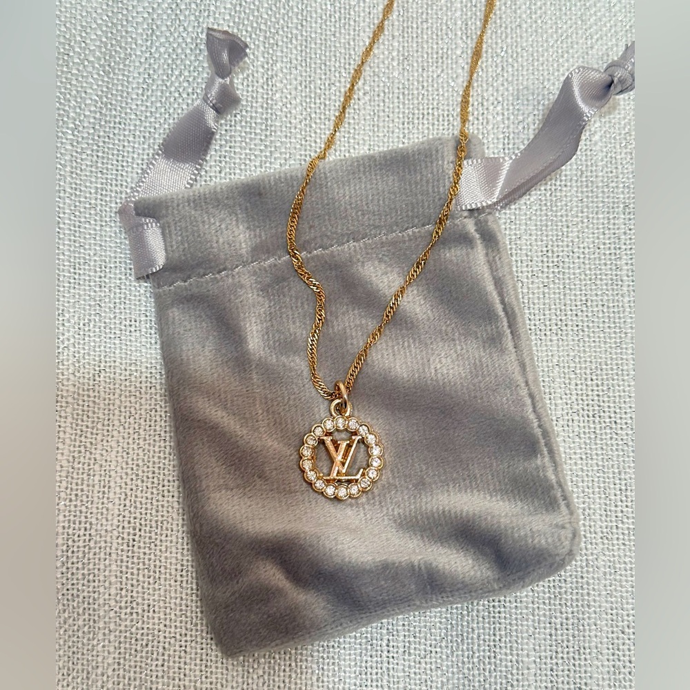 LV Authentic Charm with 18” unbranded Twist Chain Necklace